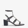 Valentino Garavani Rockstud Leather Heeled Sandals -Dune Shop R04195435 BLACK M