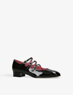 Arianna Triple-strap Patent-leather Mary Jane Flats -Dune Shop R04197335 BLACK ALT02