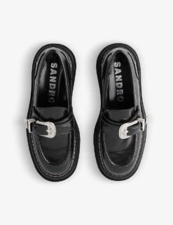 Sandro Deilan Buckle Embellished Leather Loafers -Dune Shop R04197841 NOIRGRIS ALT01