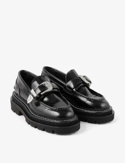 Sandro Deilan Buckle Embellished Leather Loafers -Dune Shop R04197841 NOIRGRIS ALT02